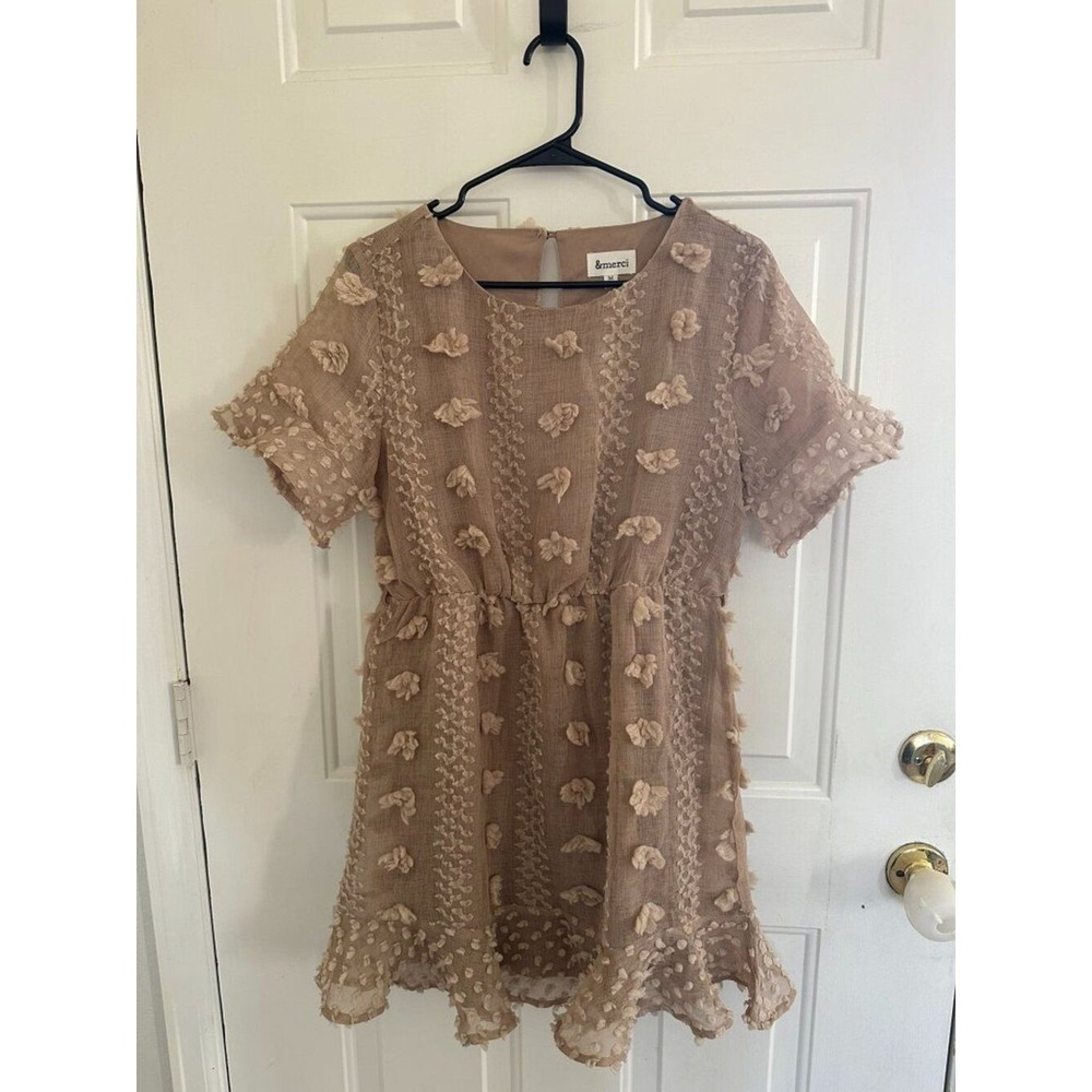 &merci Beige Textured Babydoll Dress Boho Floral Swiss Do
